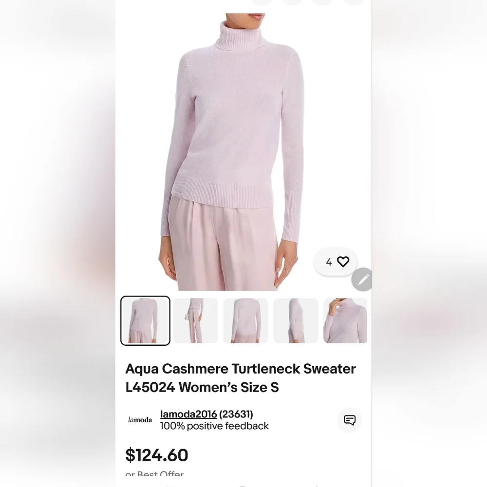 Aqua Cashmere Light Pink Turtleneck Sweater..No Tag. - Picture 1 of 7
